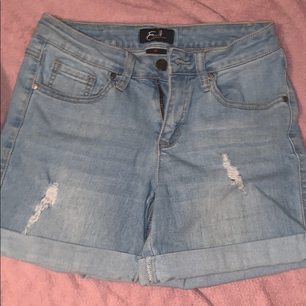 Distressed high waisted denim shorts